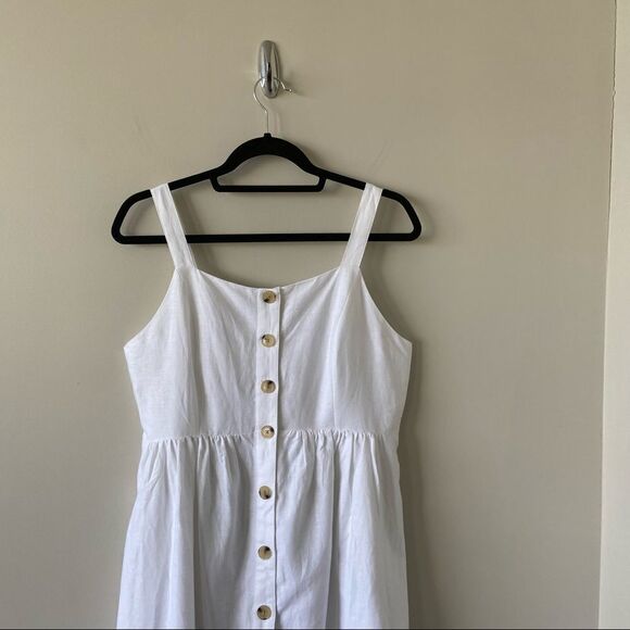 Gap-linen Blend Button Down White Midi Dress (Size:Medium) - Picture 3 of 11